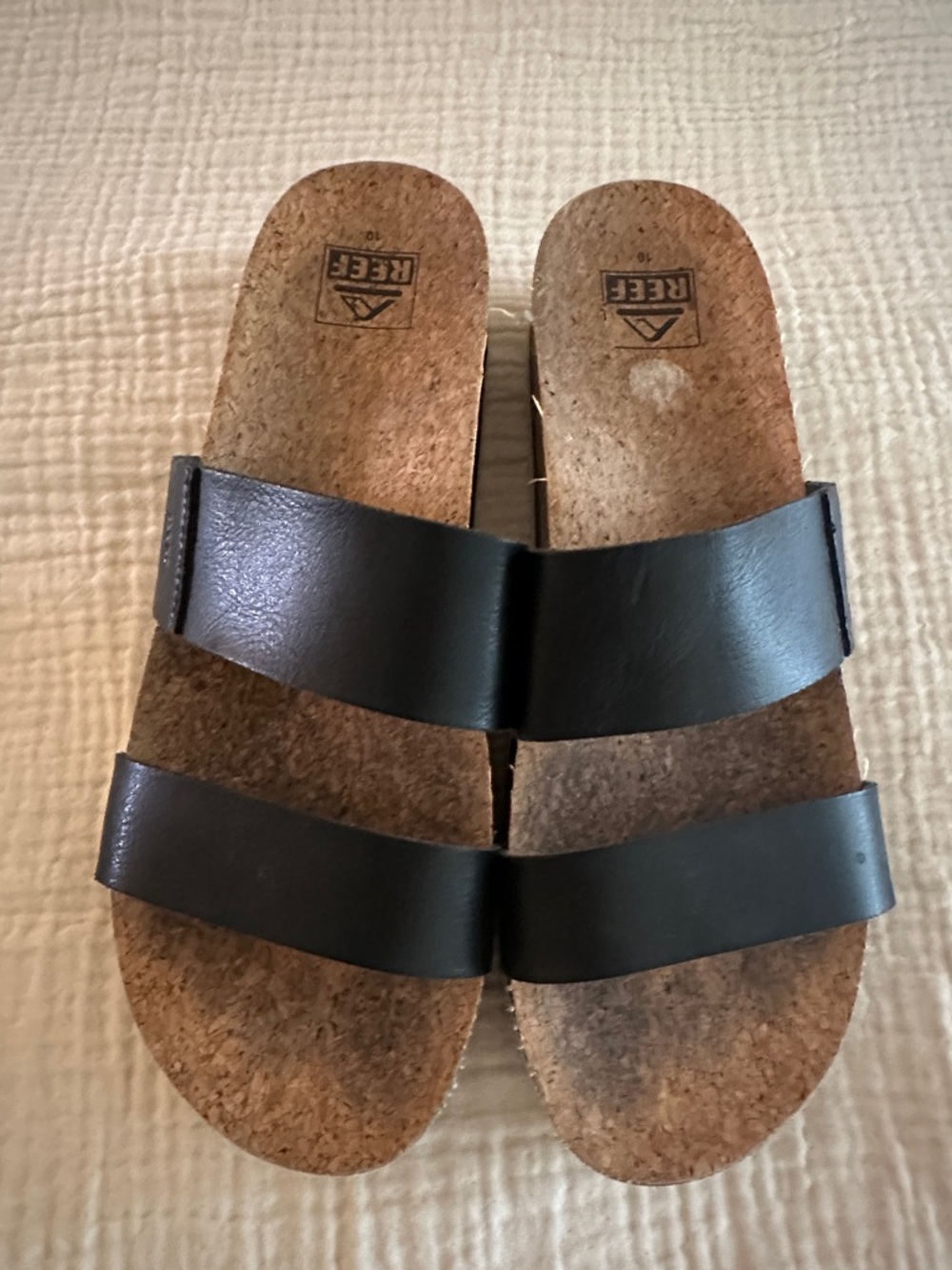 Reef Women’s Black Double-Strap Cork Slide Sandals